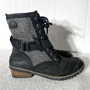 Sorel Black Slimboot Lace Herringbone Lace Up Round Toe Ankle Boots 10.5